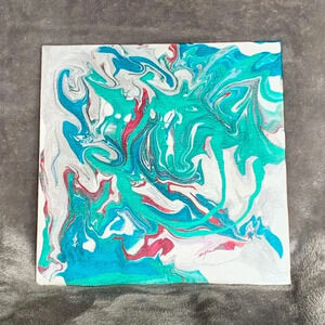 Original Paint Pour Art - Metallic Aqua, Teal, Wine, Silver and White